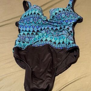 Miraclesuit Blue and Black Geometric One Piece